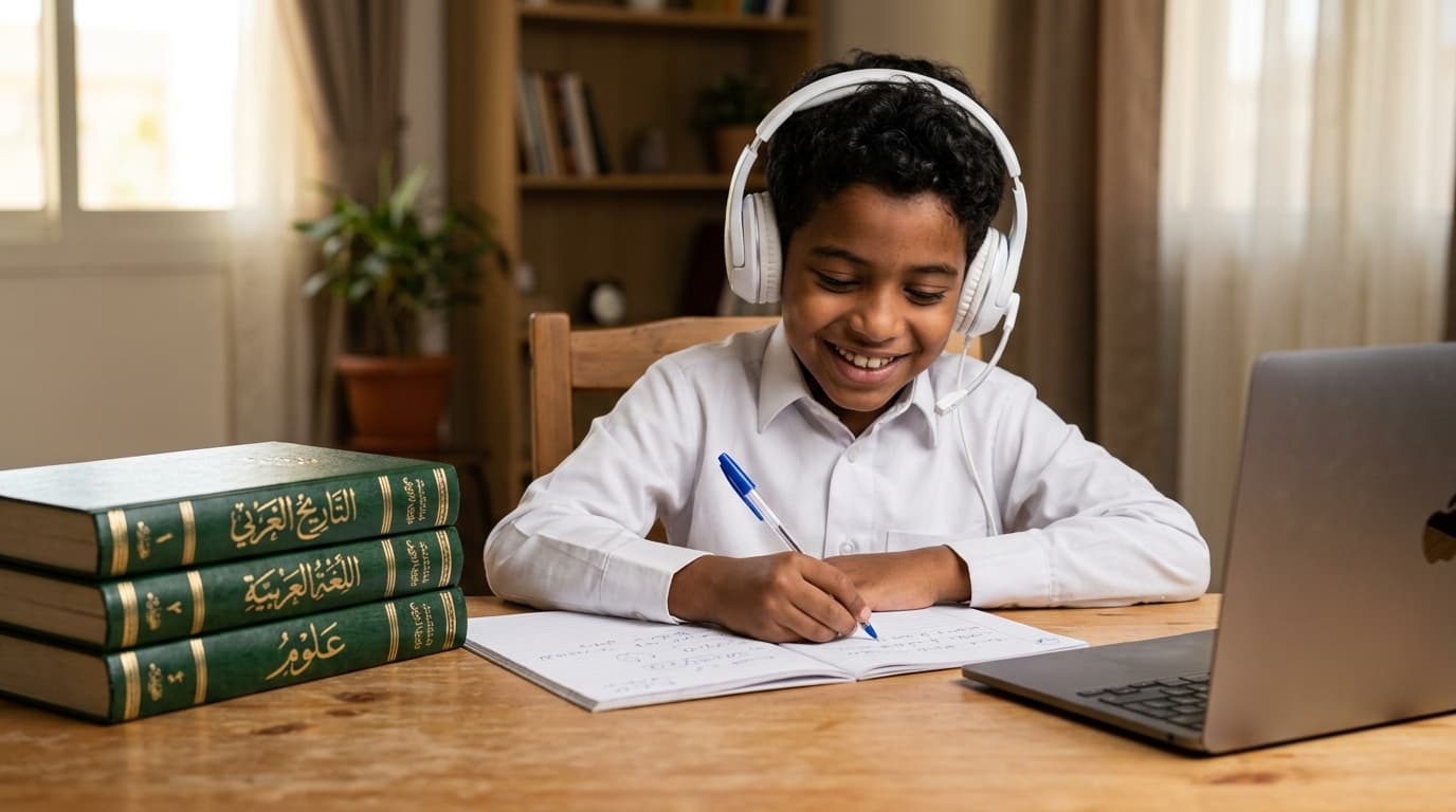 Student learning Arabic online with Arabic Juniors
