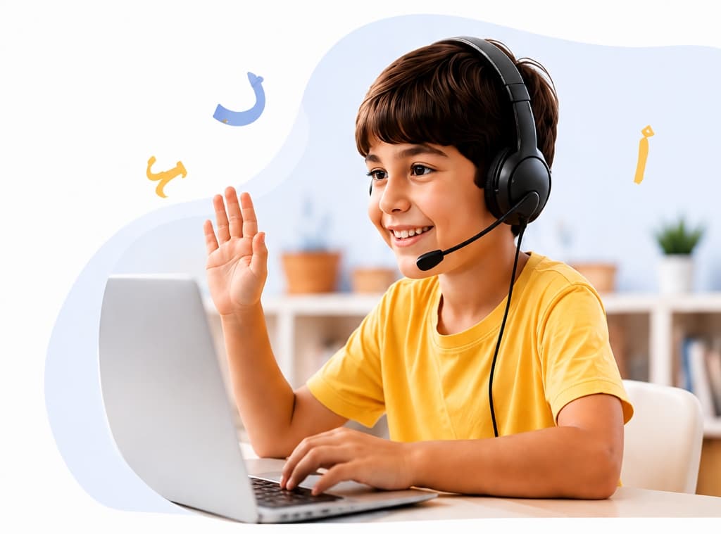 Smiling student learning Arabic online