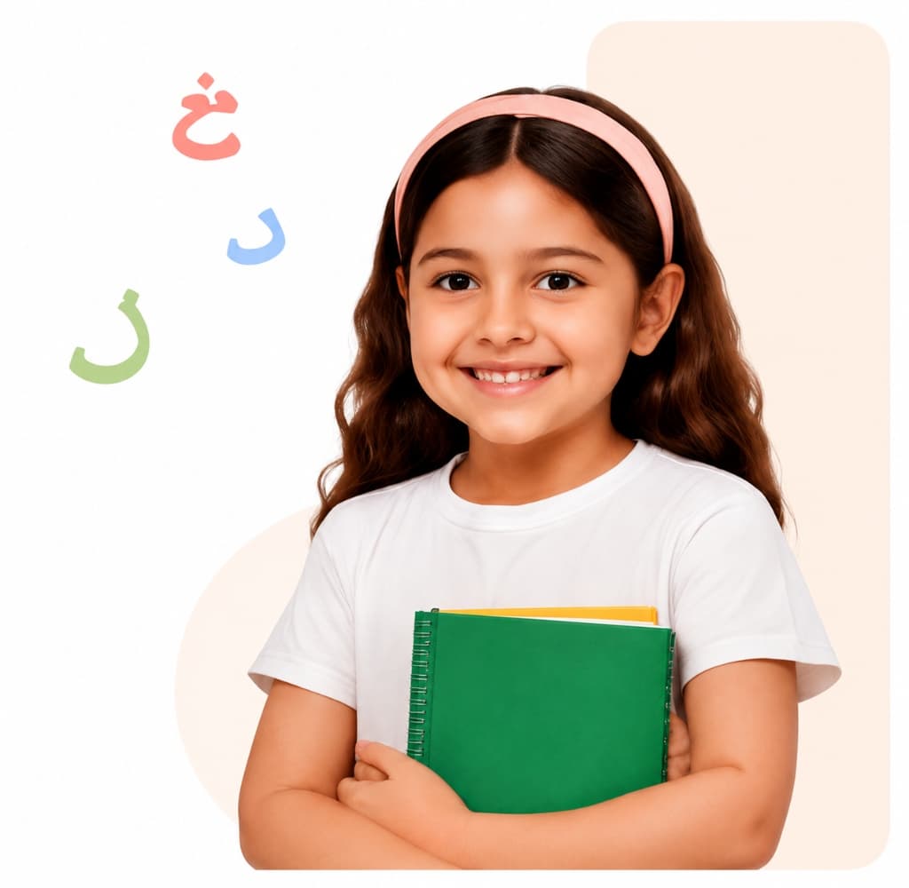 Happy child student holding books